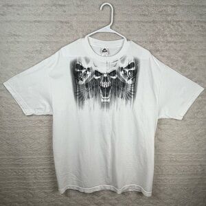 Vintage Y2K Emo Skull Grunge Skater XL White Graphic T-Shirt GOOD SPORTS